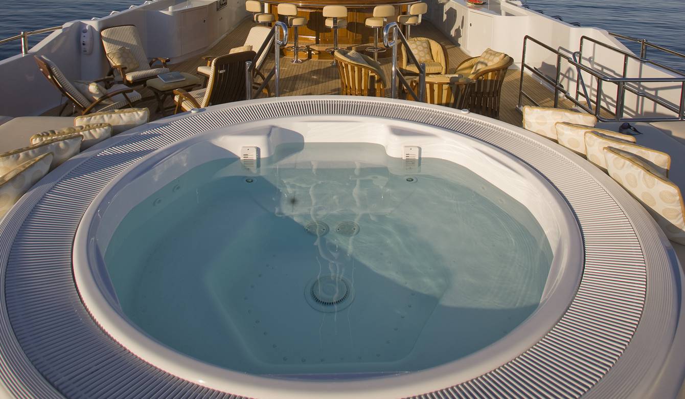 View of Top Level of Yacht with Hot Tub and Bar Area