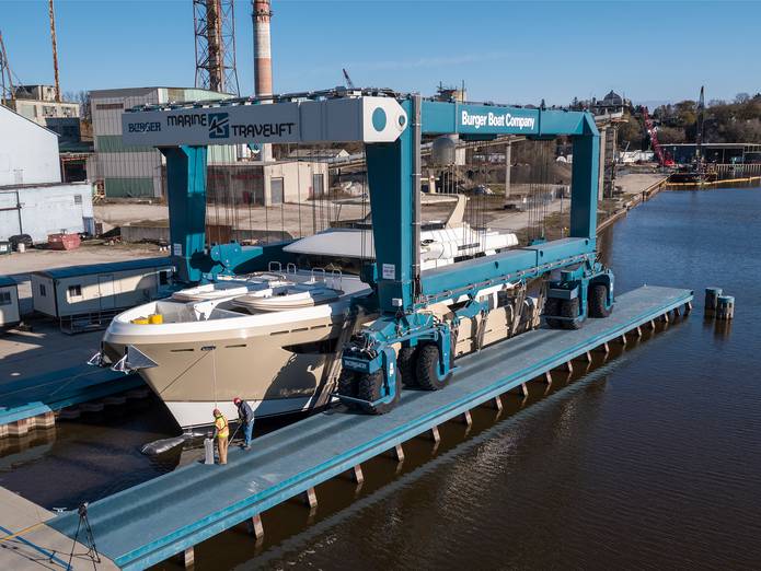 View of Northland being launched using the Travelift